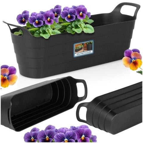Doniczka ogrodowa plastikowa czarna podłużna duża 44,5 cm VILDE 339517