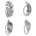 Obrączki pierścienie na serwetki metalowe srebrne liście 4.5cm 4 sztuki VILDE 139082