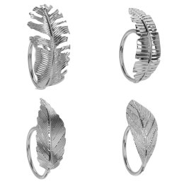 Obrączki pierścienie na serwetki metalowe srebrne liście 4.5cm 4 sztuki VILDE 139082
