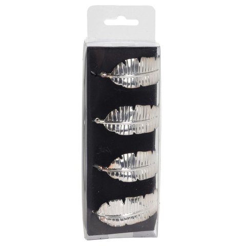 Obrączki pierścienie na serwetki metalowe srebrne liście 4.5cm 4 sztuki VILDE 139082