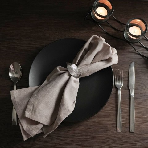 Obrączki pierścienie na serwetki metalowe srebrne liście 4.5cm 4 sztuki VILDE 139082