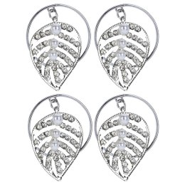 Obrączki pierścienie na serwetki metalowe srebrne liście 4cm 4 sztuki VILDE 139228