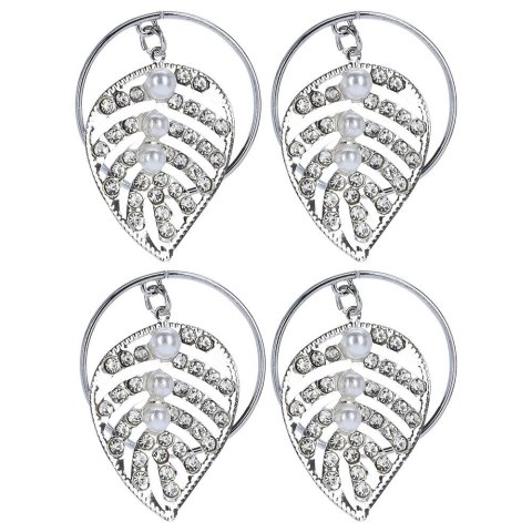 Obrączki pierścienie na serwetki metalowe srebrne liście 4cm 4 sztuki VILDE 139228