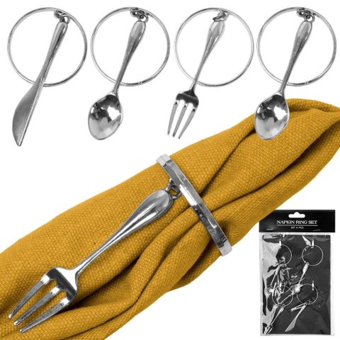 Obrączki pierścienie na serwetki metalowe srebrne sztućce 4cm 4 sztuki VILDE 139232