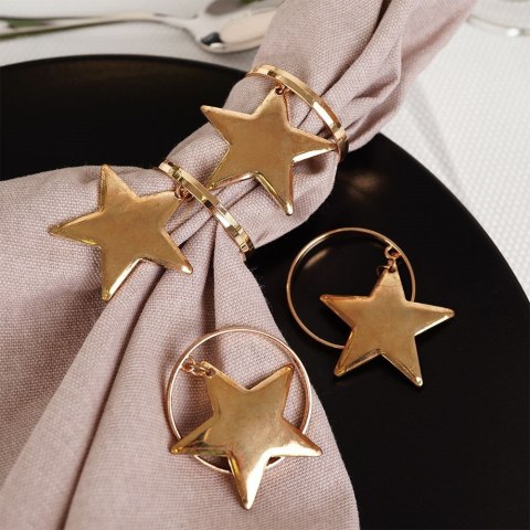 Obrączki pierścienie na serwetki metalowe złote gwiazdki 4cm 4 sztuki VILDE 139229