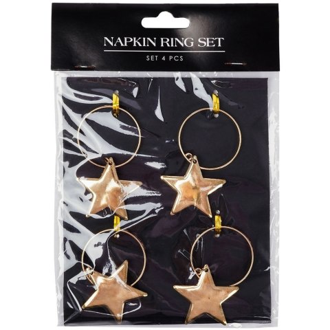 Obrączki pierścienie na serwetki metalowe złote gwiazdki 4cm 4 sztuki VILDE 139229