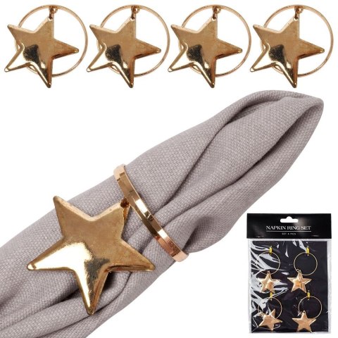 Obrączki pierścienie na serwetki metalowe złote gwiazdki 4cm 4 sztuki VILDE 139229