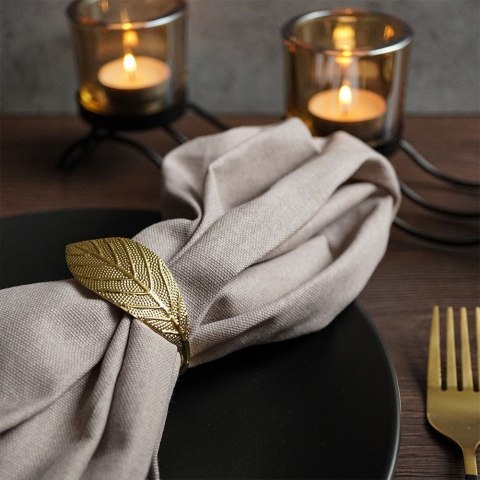 Obrączki pierścienie na serwetki metalowe złote liście 4.5cm 4 sztuki VILDE 139081