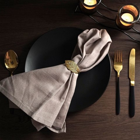 Obrączki pierścienie na serwetki metalowe złote liście 4.5cm 4 sztuki VILDE 139081