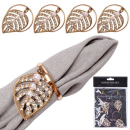 Obrączki pierścienie na serwetki metalowe złote liście 4cm 4 sztuki VILDE 139227