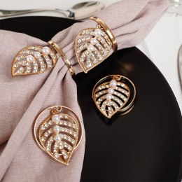 Obrączki pierścienie na serwetki metalowe złote liście 4cm 4 sztuki VILDE 139227