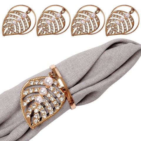 Obrączki pierścienie na serwetki metalowe złote liście 4cm 4 sztuki VILDE 139227