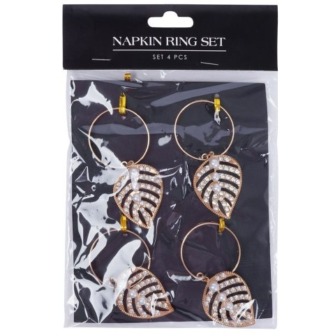 Obrączki pierścienie na serwetki metalowe złote liście 4cm 4 sztuki VILDE 139227