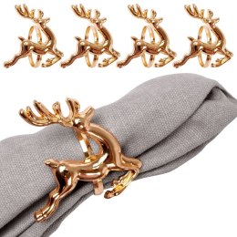 Obrączki pierścienie na serwetki metalowe złote renifery 4cm 4 sztuki VILDE 139226