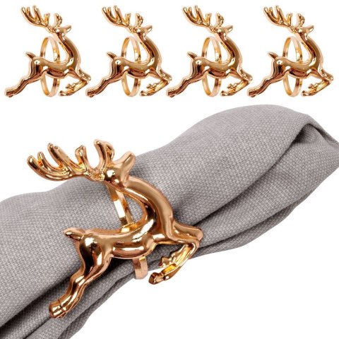Obrączki pierścienie na serwetki metalowe złote renifery 4cm 4 sztuki VILDE 139226