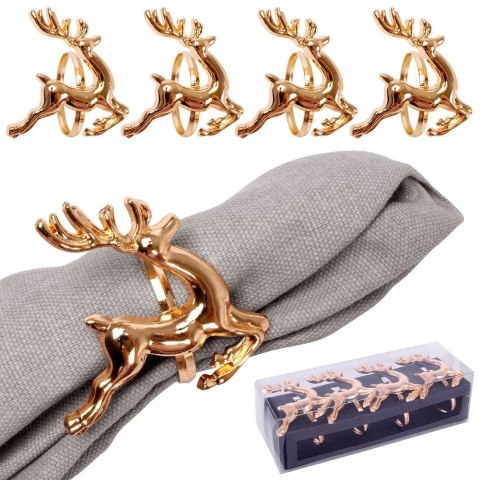 Obrączki pierścienie na serwetki metalowe złote renifery 4cm 4 sztuki VILDE 139226