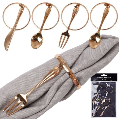 Obrączki pierścienie na serwetki metalowe złote sztućce 4cm 4 sztuki VILDE 139231