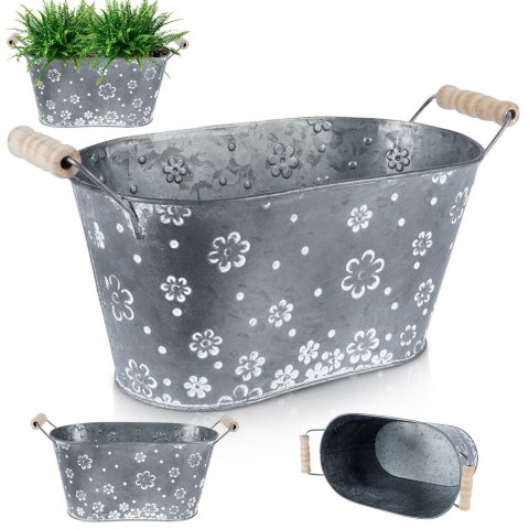 Osłonka na doniczkę metalowa kwiatki mała podłużna 29,5 cm VILDE 339415