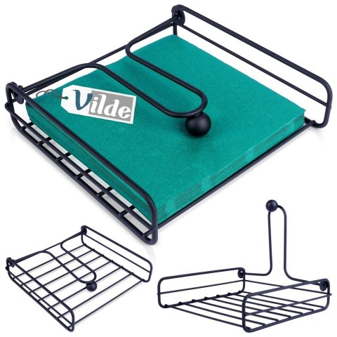 Serwetnik metalowy stojak na serwetki organizer pojemnik czarny 19x19.5cm VILDE 139316