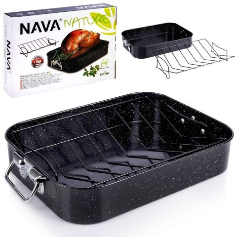 Brytfanna granitowa do piekarnika brytfanka prostokątna z rusztem NATURE 8L 42x32x8cm NAVA 10-103-168