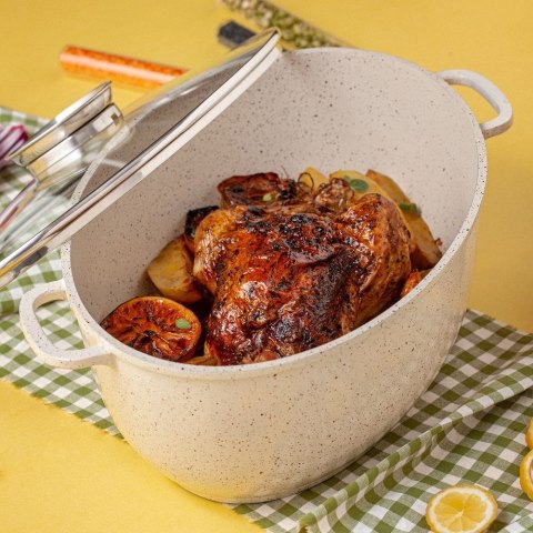 Brytfanna granitowa do piekarnika brytfanka z pokrywką owalna TERRESTRIAL 8L 39.5x26.5cm NAVA 10-128-112