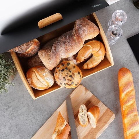 Chlebak drewniany metalowy czarny 35.5x24.5x15.5cm VILDE 259617