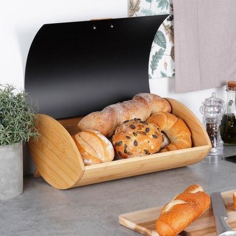 Chlebak drewniany metalowy czarny 35.5x24.5x15.5cm VILDE 259617