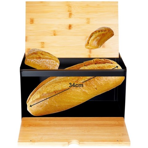 Chlebak drewniany metalowy czarny podwójna pokrywa 35.5x22x20.5cm VILDE 259620