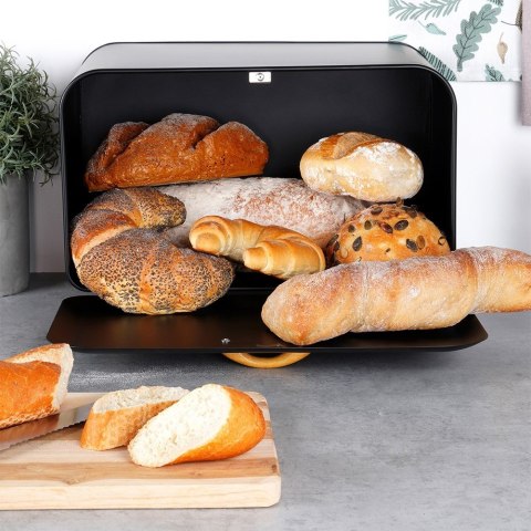 Chlebak metalowy pojemnik na chleb pieczywo czarny mały 35.5x21x23.5cm VILDE 259618