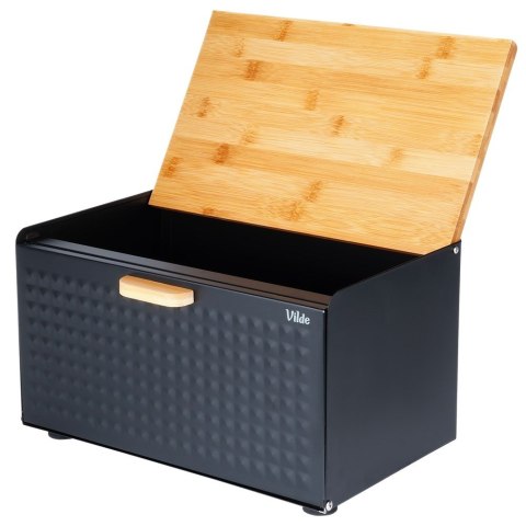 Chlebak metalowy pojemnik na chleb pieczywo drewniany czarny podwójna pokrywa 35.5x22x20.5cm VILDE 259619