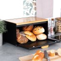 Chlebak metalowy pojemnik na chleb pieczywo drewniany czarny podwójna pokrywa 35.5x22x20.5cm VILDE 259619