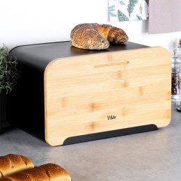 Chlebak metalowy pojemnik na chleb pieczywo z deską bambusową czarny 35x22x20.5cm VILDE 259613