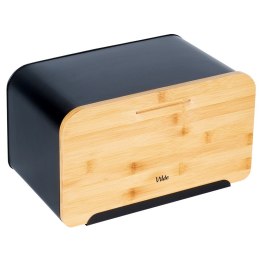 Chlebak metalowy pojemnik na chleb pieczywo z deską bambusową czarny 35x22x20.5cm VILDE 259613