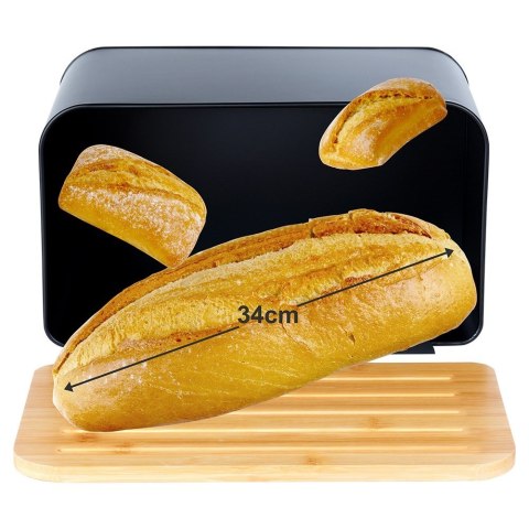 Chlebak metalowy pojemnik na chleb pieczywo z deską bambusową czarny 35x22x20.5cm VILDE 259613