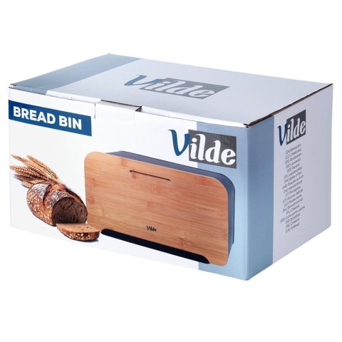 Chlebak metalowy pojemnik na chleb pieczywo z deską bambusową czarny 35x22x20.5cm VILDE 259613