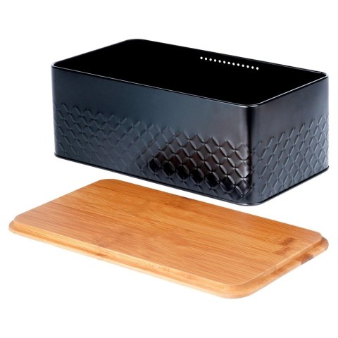 Chlebak metalowy pojemnik na chleb pieczywo z deską drewnianą czarny 33.5x18.5x12.5cm VILDE 259623