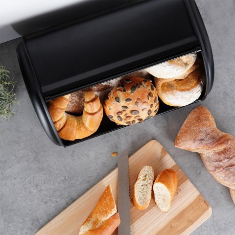 Chlebak stalowy pojemnik na pieczywo chleb bułki czarny matowy mały 36x23x14.5cm VILDE 259615