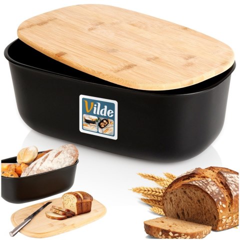 Chlebak z deską do krojenia bambusową czarny 39x23.5x15.5cm VILDE 259176