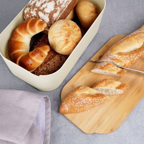 Chlebak z deską do krojenia bambusową kremowy 33x18.5x12cm VILDE 259303