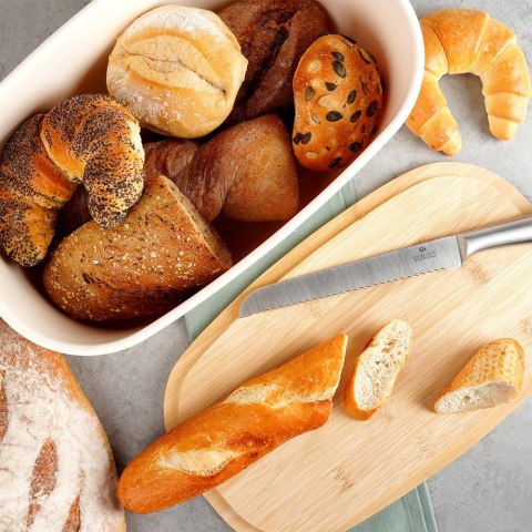 Chlebak z deską do krojenia bambusową kremowy 39x23.5x15.5cm VILDE 259178