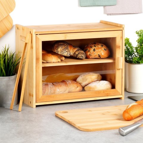 Chlebak bambusowy ze szczypcami dwupoziomowy 40x20x31cm VILDE 229197