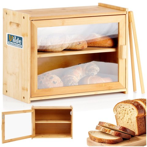 Chlebak bambusowy ze szczypcami dwupoziomowy 40x20x31cm VILDE 229197