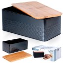 Chlebak metalowy pojemnik na chleb pieczywo z deską drewnianą czarny 33.5x18.5x12.5cm VILDE 259623
