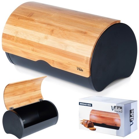 Chlebak stalowy pojemnik na pieczywo chleb bułki drewniany czarny 38x24x20cm VILDE 259625