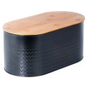 Chlebak stalowy pojemnik na pieczywo chleb bułki z deską drewnianą czarny 34x18.5x15.5cm VILDE 259624