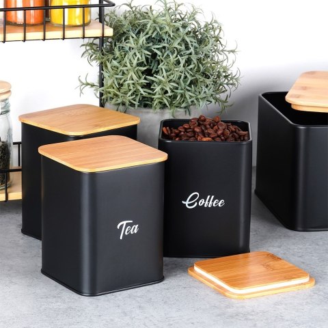 Chlebak z pojemnikami na herbatę kawę cukier metalowy czarny 4-ele VILDE 259627