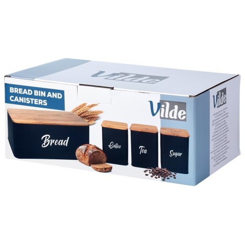Chlebak z pojemnikami na herbatę kawę cukier metalowy czarny 4-ele VILDE 259627
