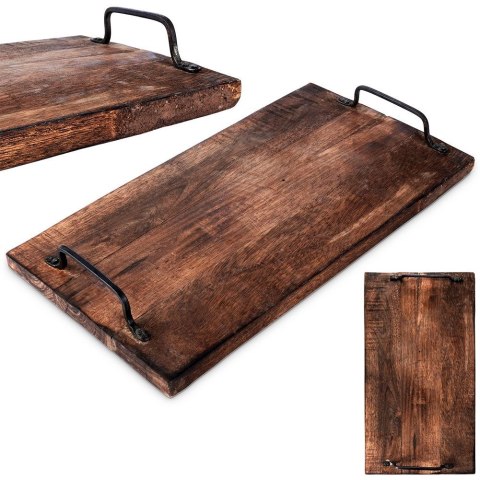 Taca do serwowania przekąsek drewniana z uchwytami 40.5x21.5cm VILDE 259023