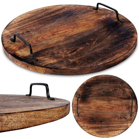 Taca do serwowania przekąsek drewniana z uchwytami duża 39cm VILDE 259026