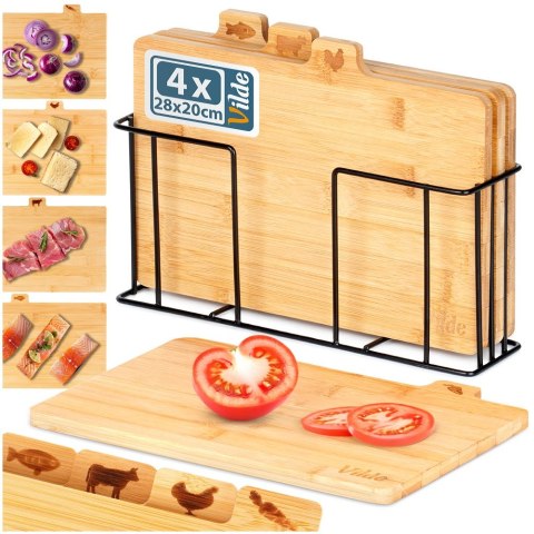 Zestaw desek deski do krojenia bambusowe ze stojakiem 4-ele 28x20cm VILDE 259004